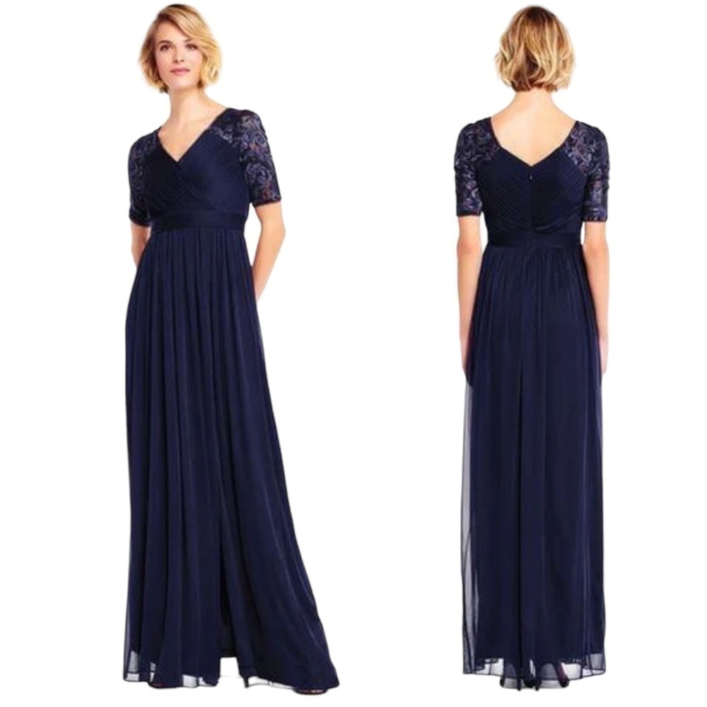 Adrianna Papell Pleated Embellished Ruched Chiffon Maxi Dress